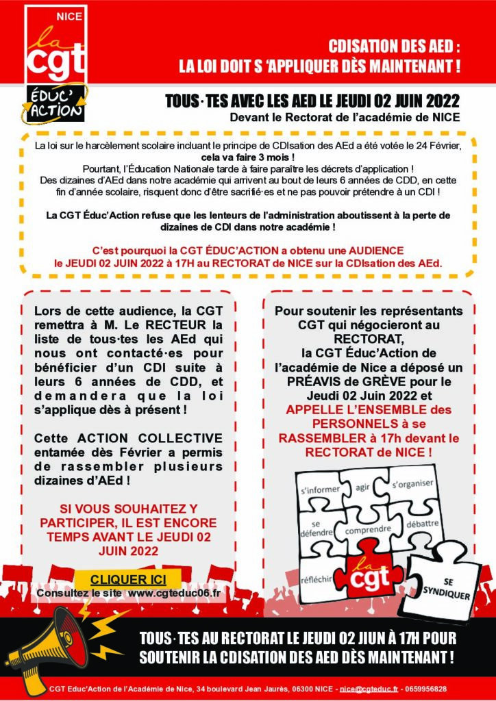 Tract CDisation des AEd : la loi doit s'appliquer dès maintenant