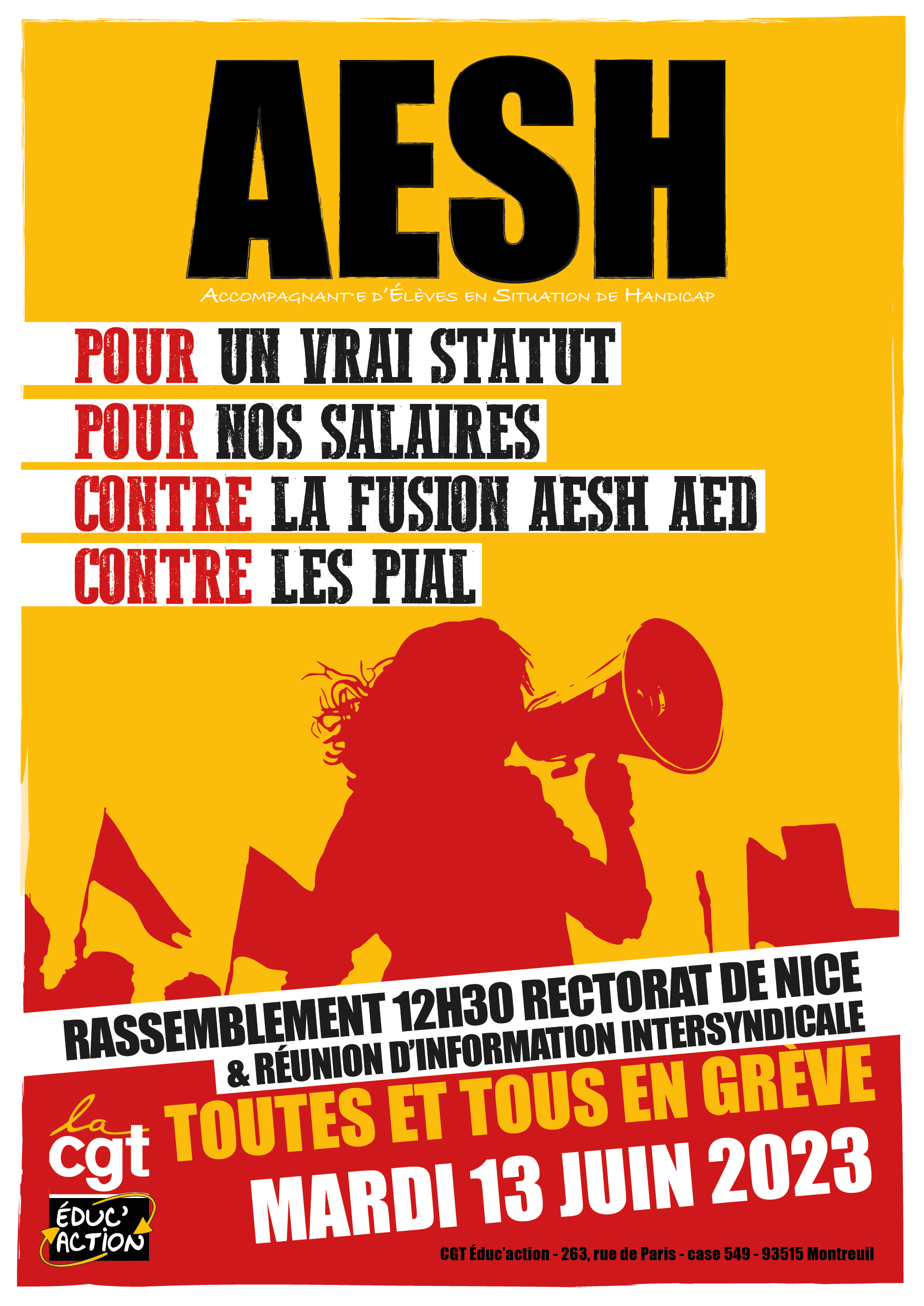 MARDI 13 JUIN 2023 – RASSEMBLEMENT AESH